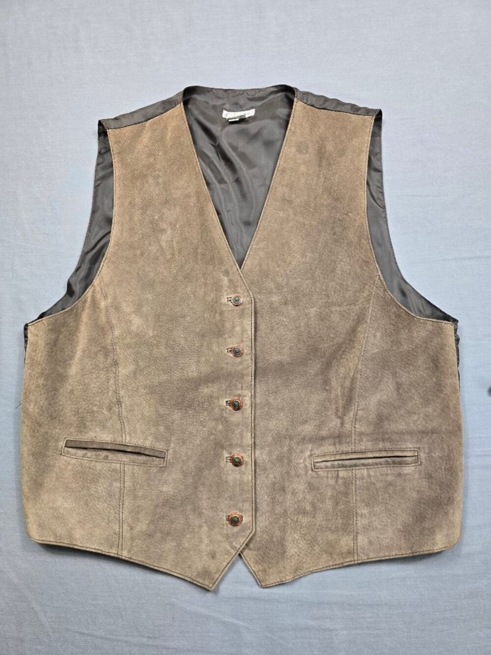 Gallagher XL Mens Leather Suede Vest Brown Button-Front Western Style Lined